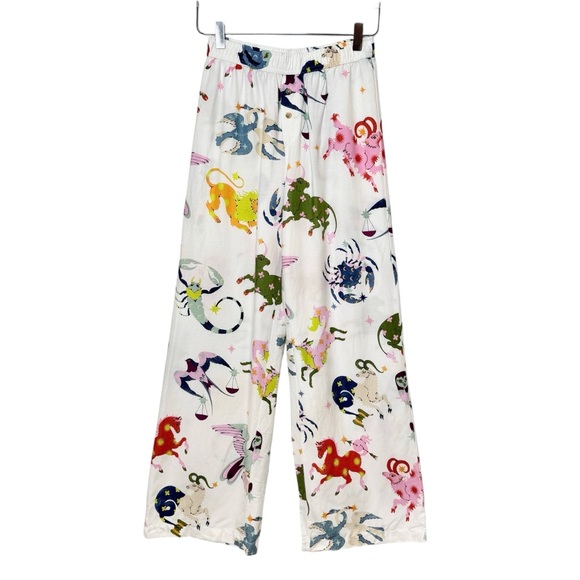 Anthropologie Colorful Zodiac Print Women’s Wide Leg Flannel Pajama Pants Sz XXS - Picture 2 of 11